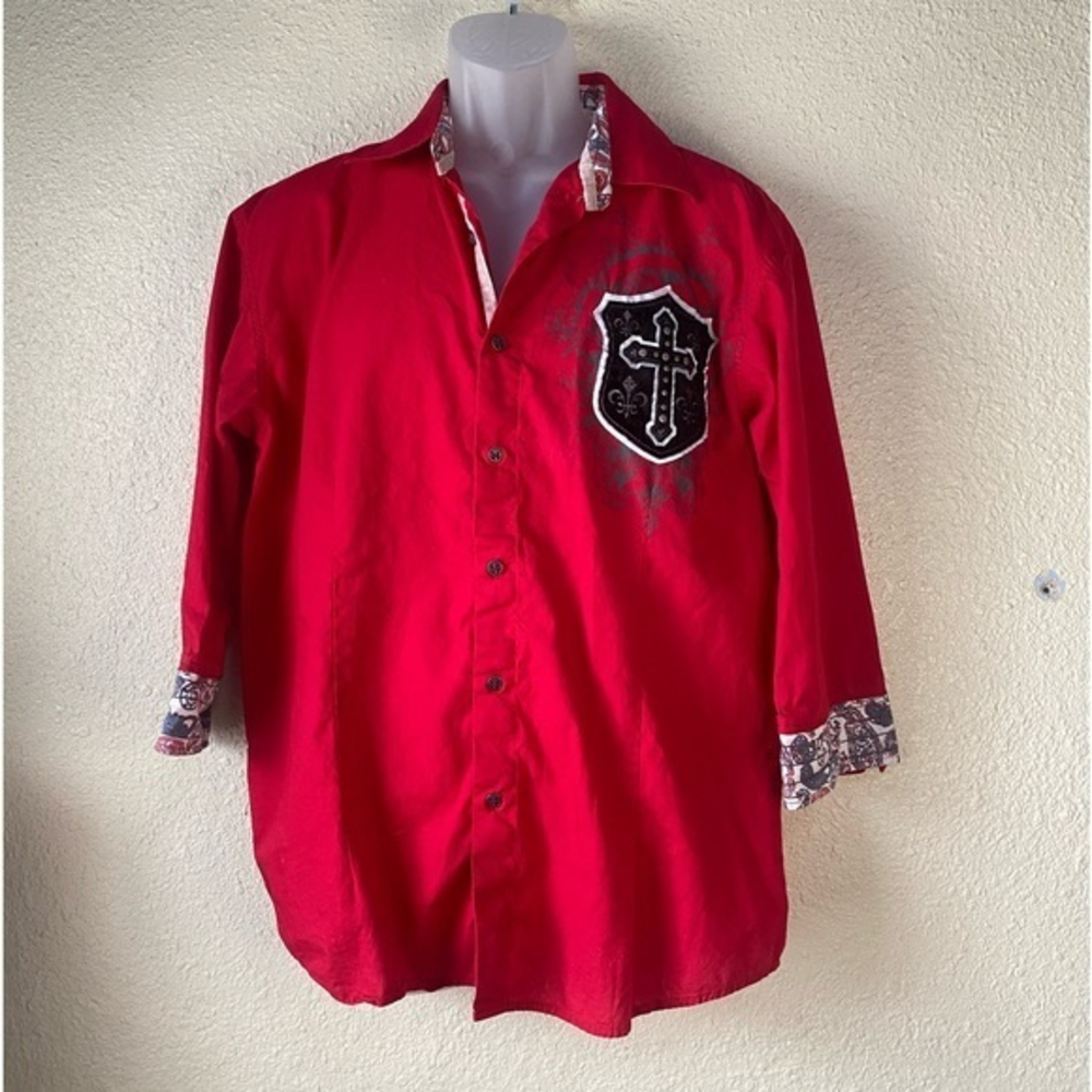 DANESI Jeans men’s button down.‎ Red and black